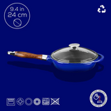 Sartén de hierro fundido con tapa de cristal - 24 cm