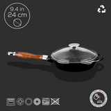 Sartén de hierro fundido con tapa de cristal - 24 cm